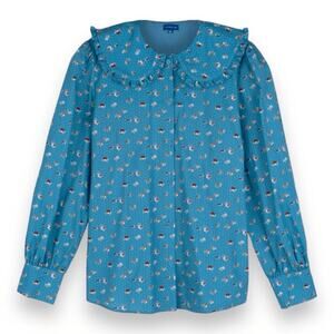 Maisonette Maison Me Isobel Top Blue Mushrooms Print Peter Pan Collar Blouse New